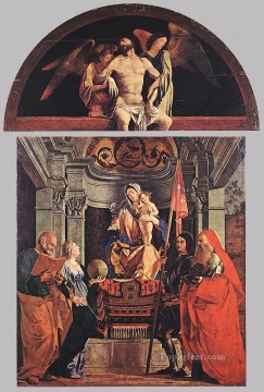  pedro pintura - La Virgen y el Niño con los Santos Pedro Cristina Liberale y Jerónimo Renacimiento Lorenzo Lotto